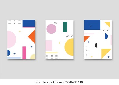 Un conjunto de portadas de estilo neo-Memphis. Colección de cubiertas brillantes frescas. Composiciones abstractas de las formas. Vector.