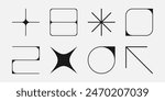 Set of neomodern geometric shapes. Brutalism, futuristic, memphis pattern ackground. Collection of black brutalism, geometric abstract shapes. Modern design for cards, invitation, branding, banner