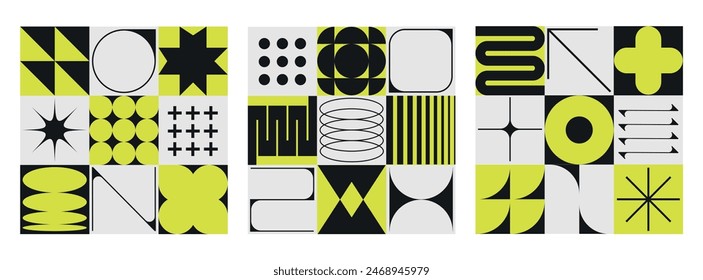 Set of neomodern geometric shapes. Brutalism, futuristic, memphis pattern background . Collection of black brutalism, geometric abstract shapes. Modern design for cards, invitation, branding, banner