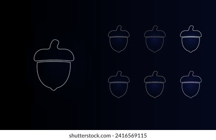 A set of neon acorn symbols. Set of different color symbols, faint neon glow. Vector illustration on black background