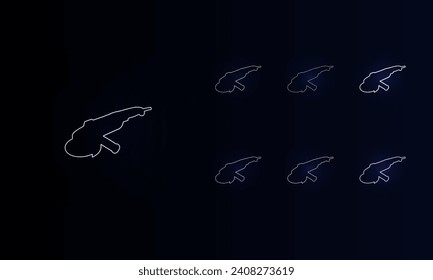 A set of neon angle grinder symbols. Set of different color symbols, faint neon glow. Vector illustration on black background