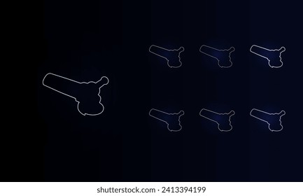 A set of neon angle grinder symbols. Set of different color symbols, faint neon glow. Vector illustration on black background