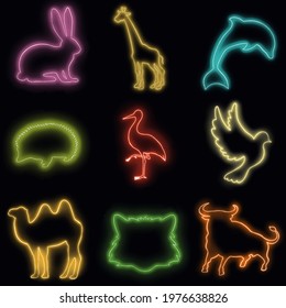 A set of neon animal stickers. Picture, postcard, wallpaper, poster, banner, background, cover, image, logo.