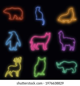 A set of neon animal stickers. Picture, postcard, wallpaper, poster, banner, background, cover, image, logo.