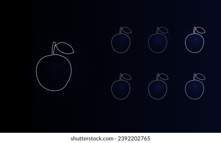 A set of neon apple symbols. Set of different color symbols, faint neon glow. Vector illustration on black background