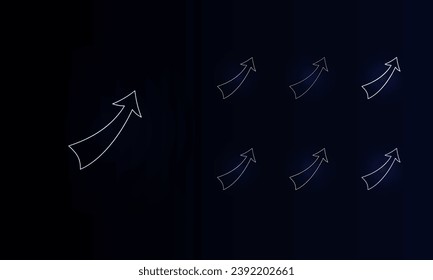 A set of neon up arrows. Set of different color symbols, faint neon glow. Vector illustration on black background