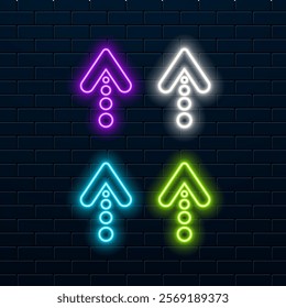 Set of neon arrows in different directions on black background.