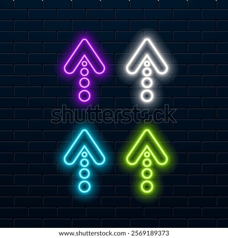 Set of neon arrows in different directions on black background.