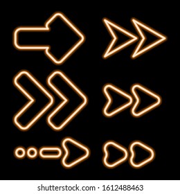 Set of neon arrows on black background. Vector illustration.