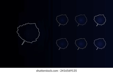 A set of neon aspen leafs. Set of different color symbols, faint neon glow. Vector illustration on black background