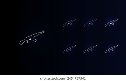 A set of neon assault rifles. Set of different color symbols, faint neon glow. Vector illustration on black background
