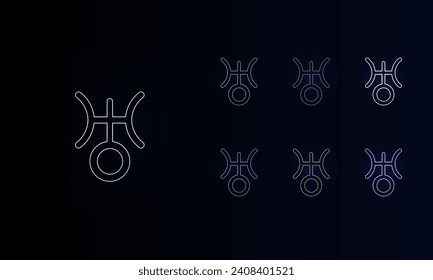 A set of neon astrological uranus symbols. Set of different color symbols, faint neon glow. Vector illustration on black background