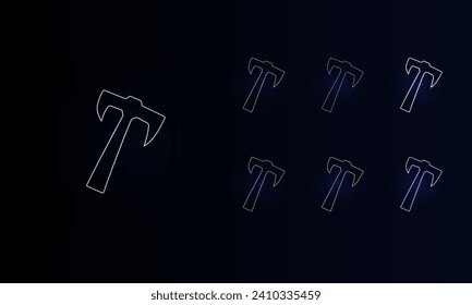 A set of neon axe symbols. Set of different color symbols, faint neon glow. Vector illustration on black background