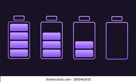 Set of neon batteries with charge level indicators