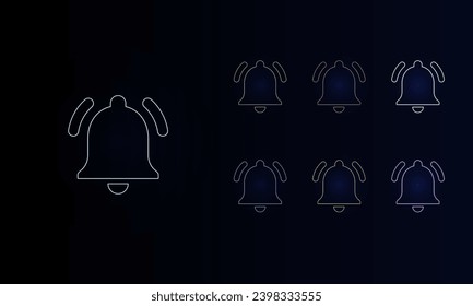 A set of neon bell symbols. Set of different color symbols, faint neon glow. Vector illustration on black background