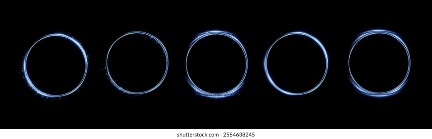 Set of neon blue magic frames. Futuristic light circle for background. Light frame. Vector. Magic portal.