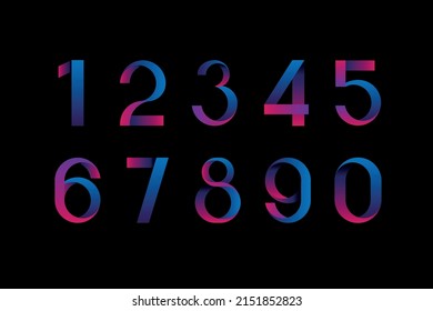 A set of neon blue-pink numerals with a 3d effect on a dark background. Vector stock image