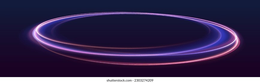 Conjunto de círculos de luz borrosa de neón en movimiento. Efecto de traza giratoria vectorial.  Resumen de los círculos vectores de fuego, los movimientos espumosos y los marcos de espiral de luz energética.