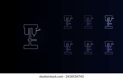 A set of neon boring mill symbols. Set of different color symbols, faint neon glow. Vector illustration on black background