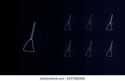 A set of neon broom symbols. Set of different color symbols, faint neon glow. Vector illustration on black background