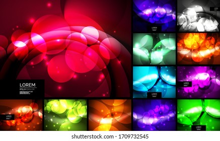 Set of neon bubbles abstract backgrounds