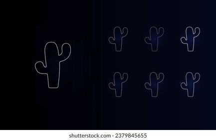 A set of neon cactus symbols. Set of different color symbols, faint neon glow. Vector illustration on black background