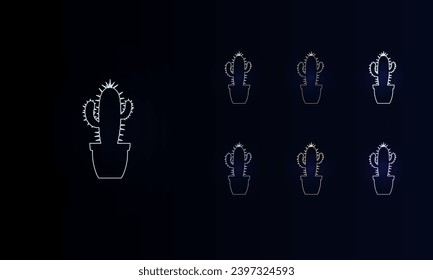 A set of neon cactus symbols. Set of different color symbols, faint neon glow. Vector illustration on black background