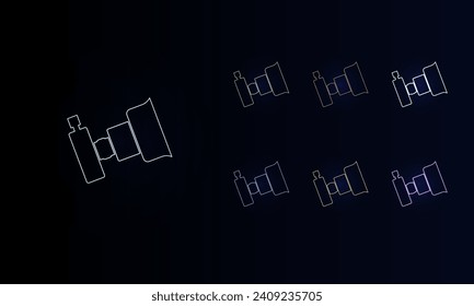 A set of neon camera symbols. Set of different color symbols, faint neon glow. Vector illustration on black background