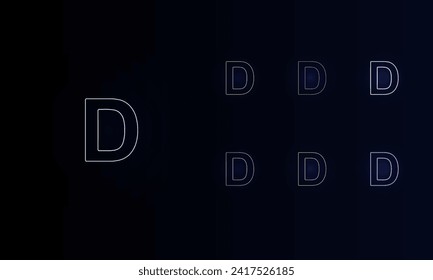 A set of neon capital letter D symbols. Set of different color symbols, faint neon glow. Vector illustration on black background