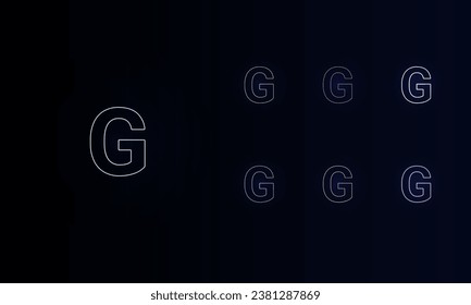 A set of neon capital letter G symbols. Set of different color symbols, faint neon glow. Vector illustration on black background