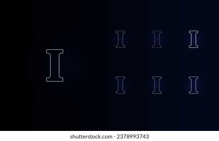 A set of neon capital letter I symbols. Set of different color symbols, faint neon glow. Vector illustration on black background