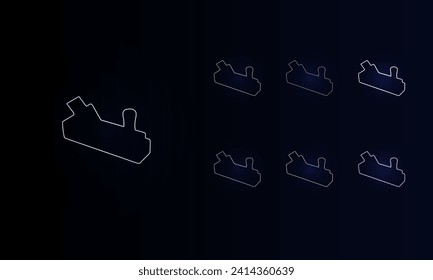 A set of neon carpentry planer symbols. Set of different color symbols, faint neon glow. Vector illustration on black background