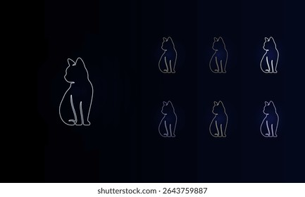 A set of neon cat symbols. Set of different color symbols, faint neon glow. Vector illustration on black background