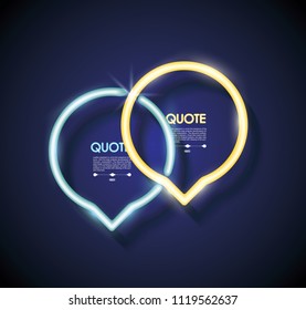 Set neon chat bubbles or quote frames. Vector lighting sign.
