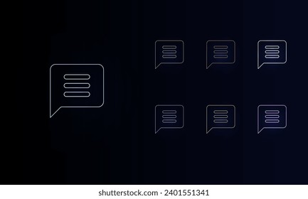 A set of neon chat symbols. Set of different color symbols, faint neon glow. Vector illustration on black background