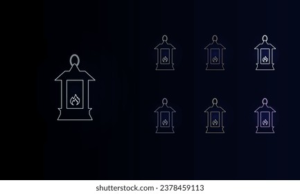 A set of neon Christmas lanterns. Set of different color symbols, faint neon glow. Vector illustration on black background