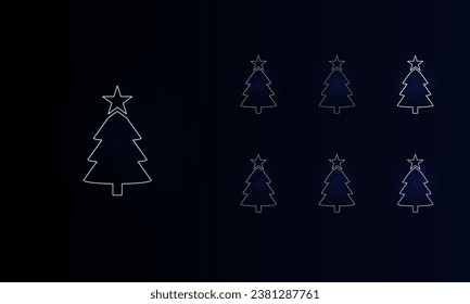 A set of neon Christmas trees. Set of different color symbols, faint neon glow. Vector illustration on black background