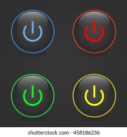 Set of neon circle.  Button switch with blue light on a black background