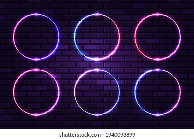 Set of neon circle frames collection