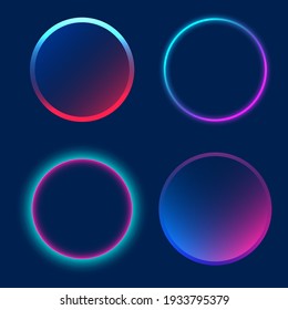 Set of neon circles and rings, round glowing frames