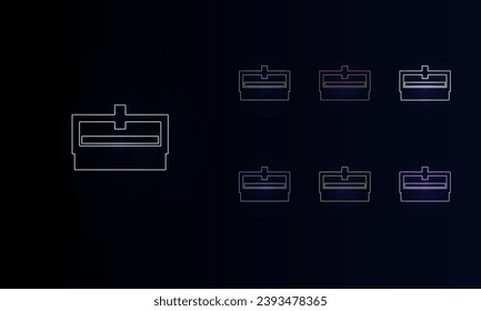 A set of neon cnc machine symbols. Set of different color symbols, faint neon glow. Vector illustration on black background