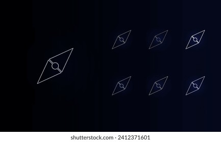 Un conjunto de símbolos de brújula de neón. Conjunto de símbolos de color diferentes, brillo de neón débil. Ilustración del vector sobre fondo negro
