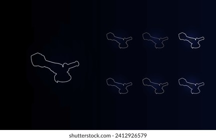 A set of neon cordless angle grinder symbols. Set of different color symbols, faint neon glow. Vector illustration on black background