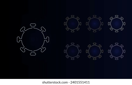 A set of neon coronavirus symbols. Set of different color symbols, faint neon glow. Vector illustration on black background