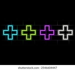 A set of neon crosses for formaceutics. Bright colorful icons for medicine.