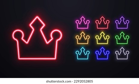 A set of neon crowns. An icon for playing in a casino.
