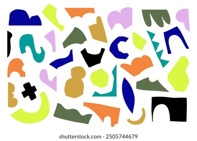 Set of neon cut out various pieces. Organic and geometric shapes. Trendy design collection for contemporary art collage, banner, sticker, poster. Vector flat isolated elements. Digital scrapbooking