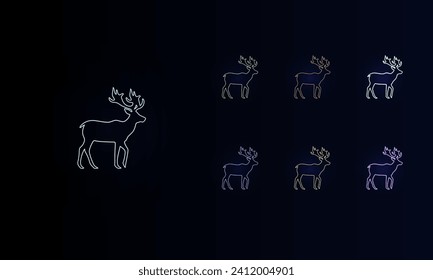 A set of neon deer symbols. Set of different color symbols, faint neon glow. Vector illustration on black background