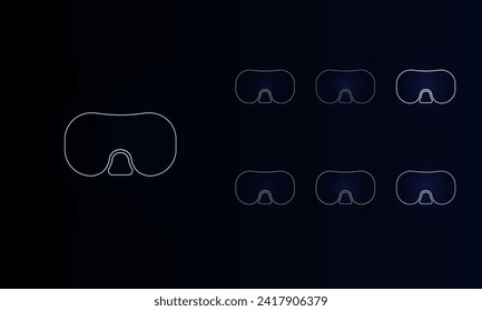 A set of neon diving goggles symbols. Set of different color symbols, faint neon glow. Vector illustration on black background