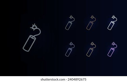 Eine Reihe von Symbolen für Neondynamik. Satz verschiedener Farbsymbole, schwaches Neonglühen. Vektorgrafik auf schwarzem Hintergrund
